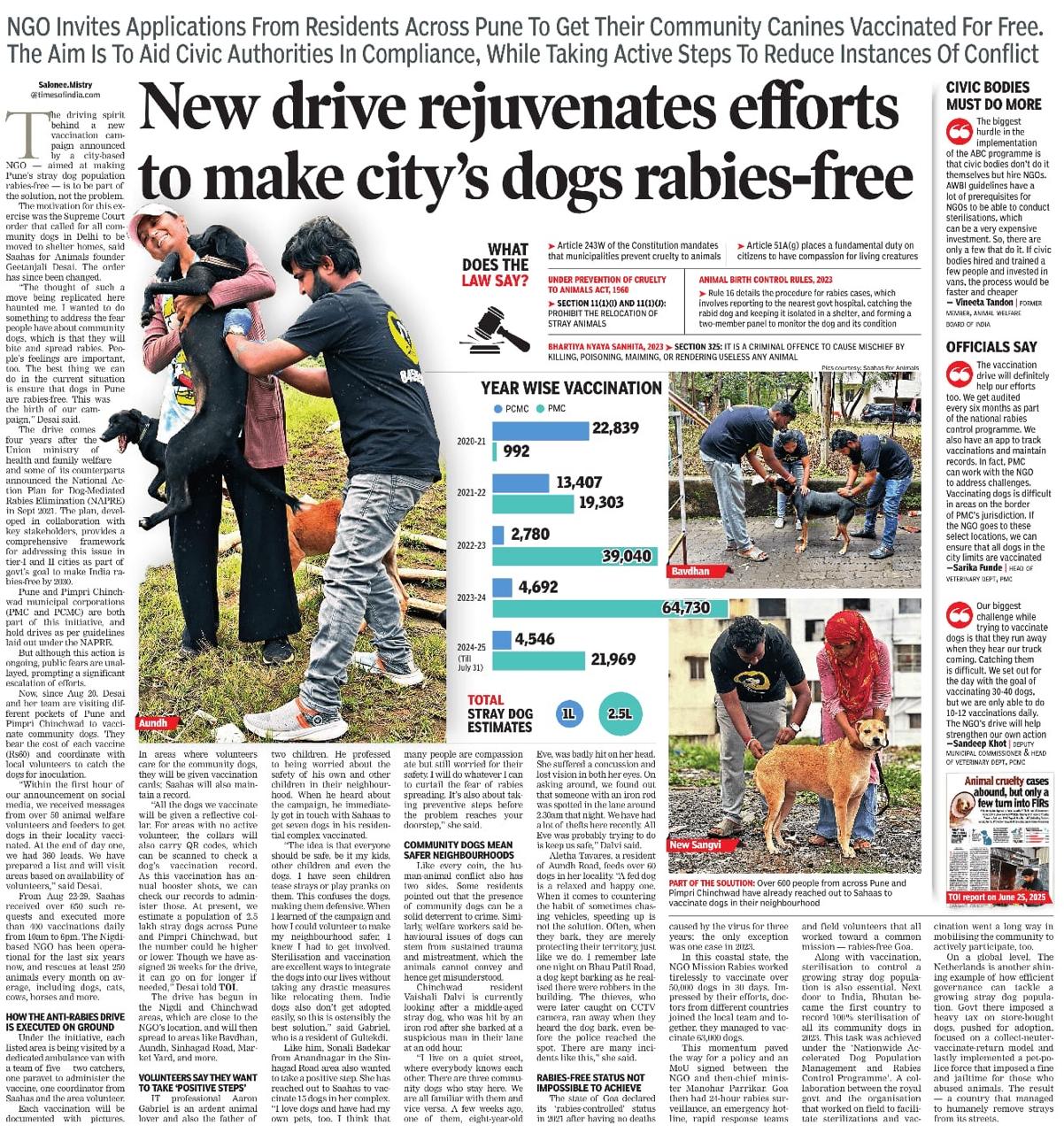 Saahas For Animals featured in Times of India